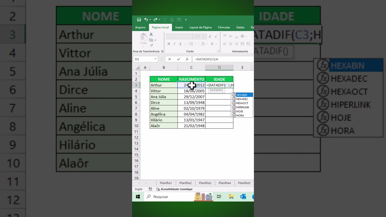 Como Calcular a IDADE no Excel