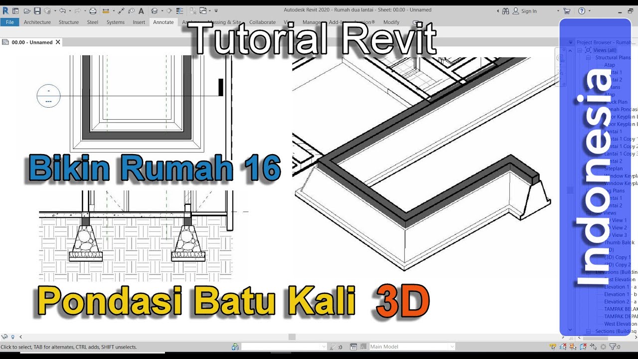 REVIT BIKIN RUMAH 16 – Pondasi Batu Kali 3D untuk potongan dan denah pondasi