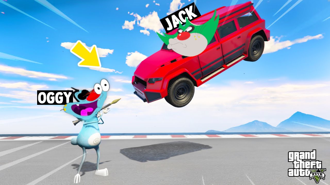 OGGY AND PINKA VS JACK IN FUNNY FLYING CAR CHALLENGE (GTA 5 Funny Moments)