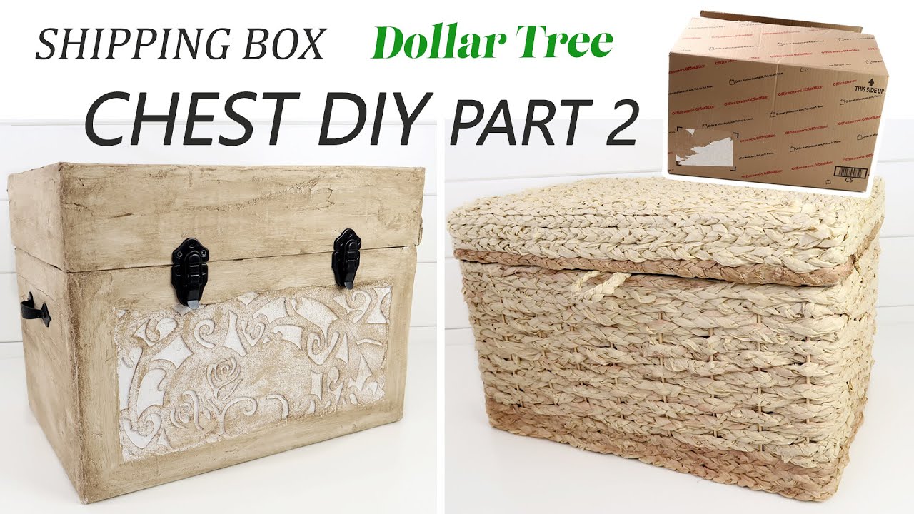RECYCLED SHIPPING CARDBOARD BOX TRUNK DIY PART 2 / Raffia Chest DIY / Boho Chest Decor DIY