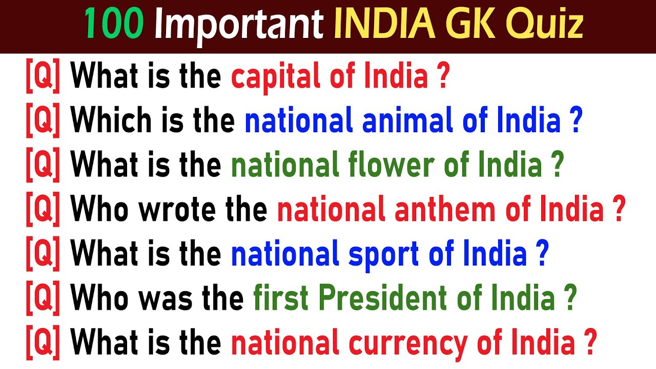 100 Most Frequently Asked Simple & Easy GK Quiz General Knowledge GK Questions Answers ENGLISH