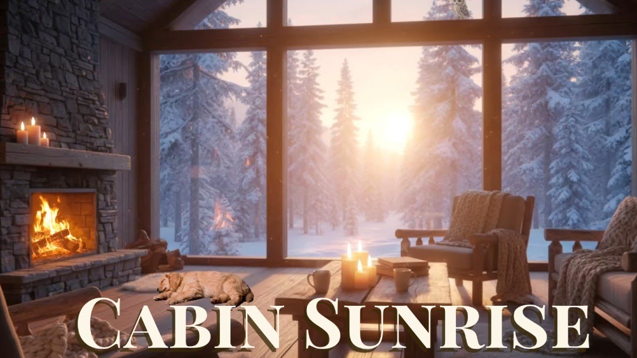 ☀️ Cozy Cabin Sunrise Fireplace Ambience | Calm Focus & Fresh Start