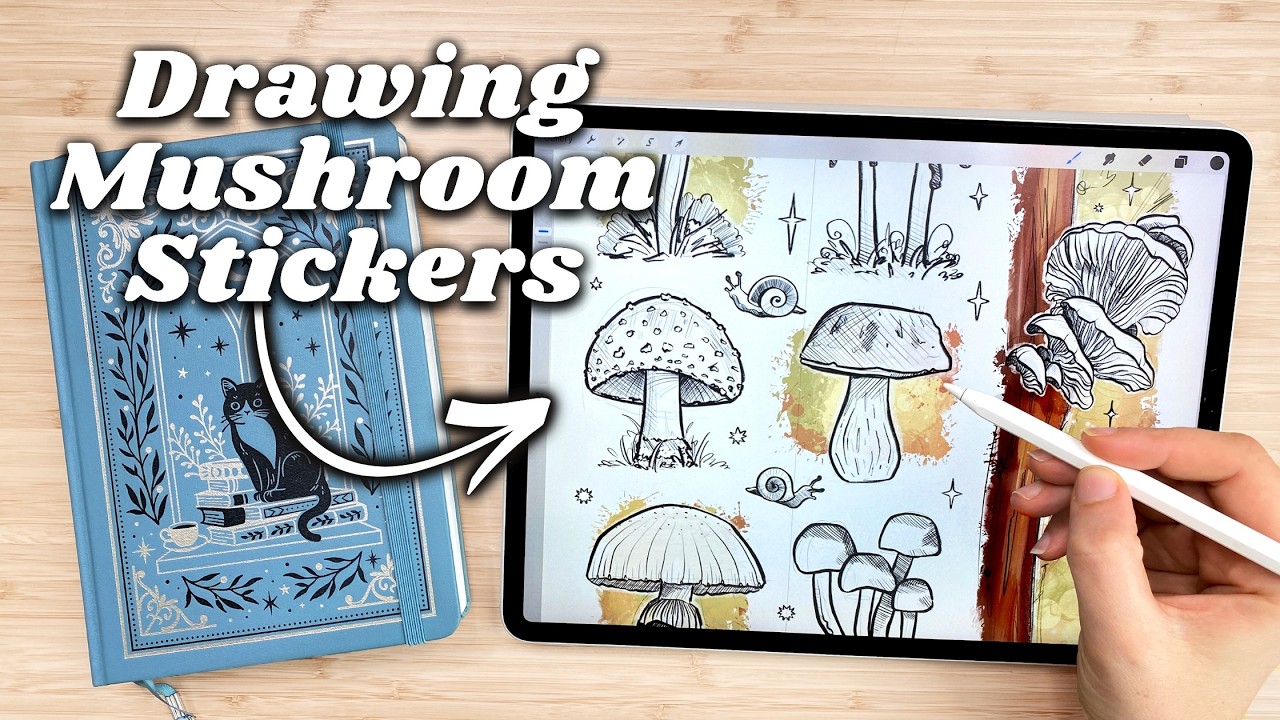 How I design stickers with PROCREATE! ✍🏻 Mushroom Sticker Design Livestream