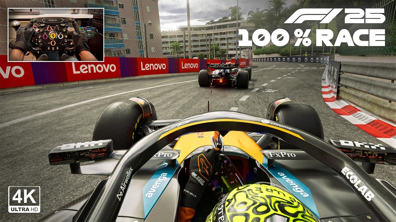 F1 25 New Gameplay - Lando Norris's McLaren MCL39 | Monaco GP 100% Race | Steering Wheel Gameplay