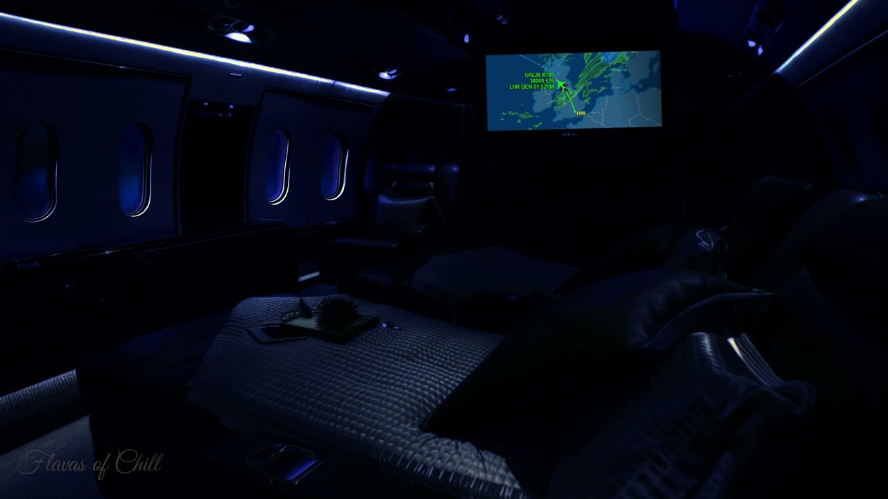 DARK Private Jet Bedroom Flight Ambience | Flight Map | Brown Noise | Sleeping, Studying | 10 Hours