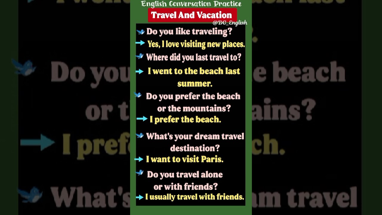Travel And Vacation | English Conversation Practice | Questions And Answers