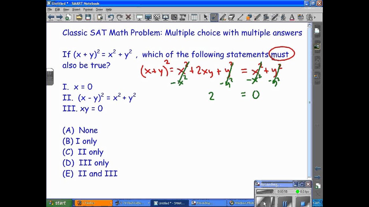 Classic SAT Math Problem:  Multiple Choice with Multiple Answers