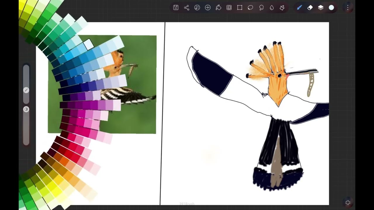 Siyah beyaz kuş. Dijital ile çizildi. hipaint programı ile.