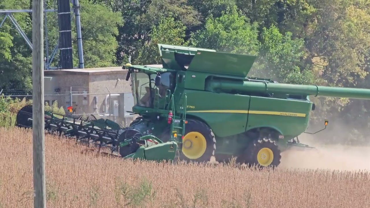 A Big John Deere Combine Harvesting Beans