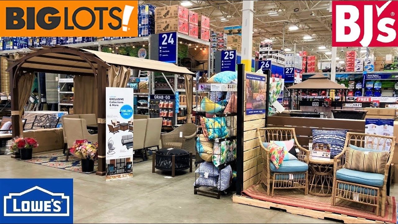 LOWE'S BJ'S BIG LOTS PATIO FURNITURE OUTDOOR SOFAS ARMCHAIRS SHOP WITH ME SHOPPING STORE WALKTHROUGH