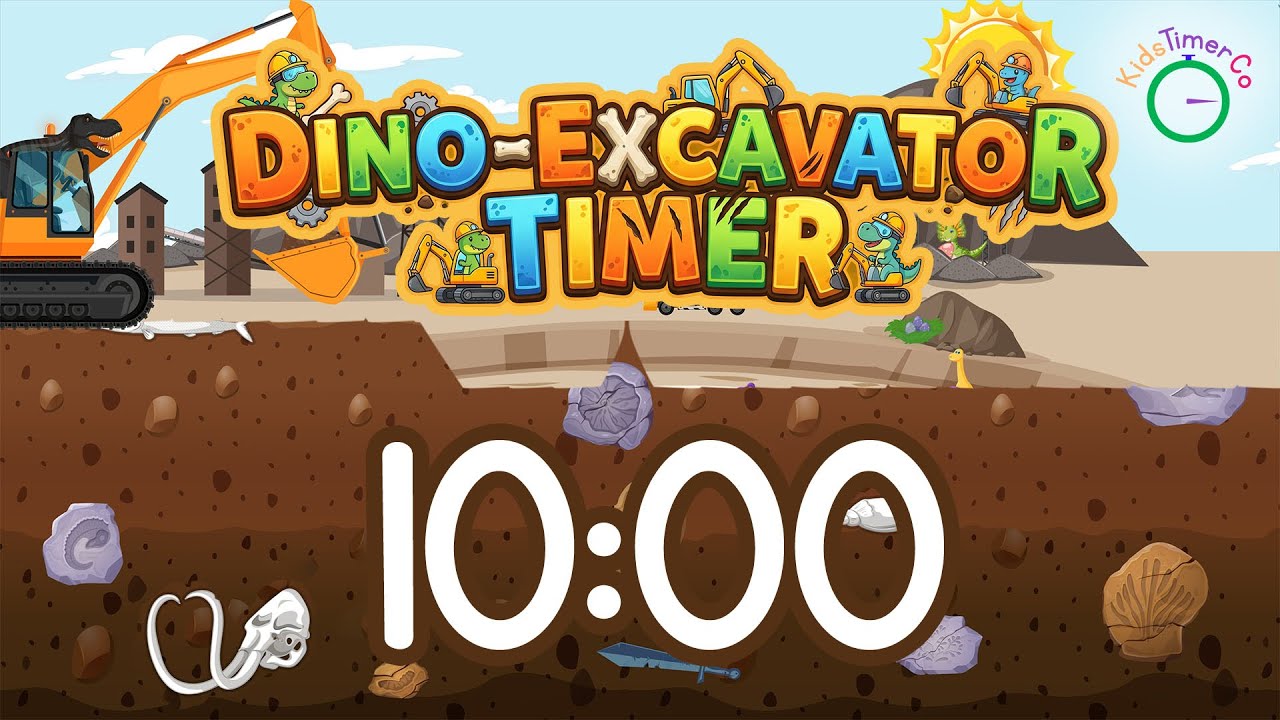 10 Minute Dinosaur Excavator Adventure! Visual Timer for Kids