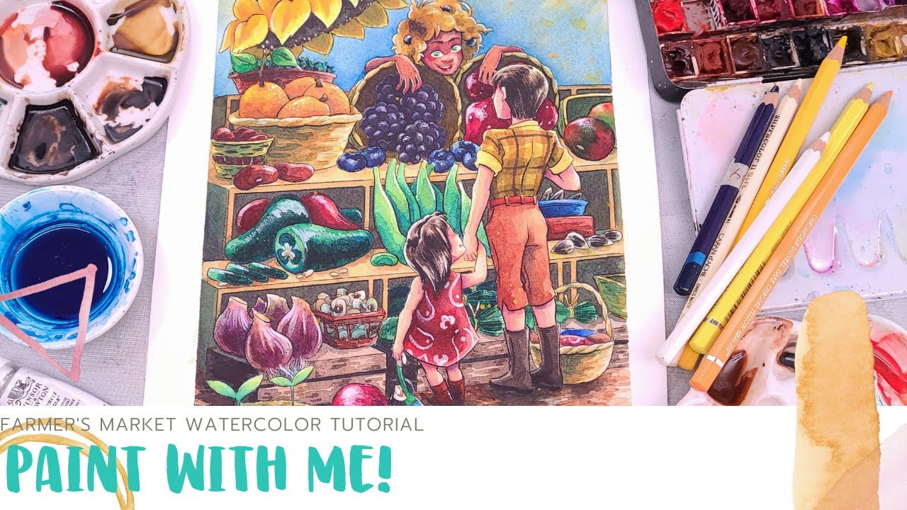 Let's Paint a Farmer's Market-Paint with Me-Watercolor Tutorial