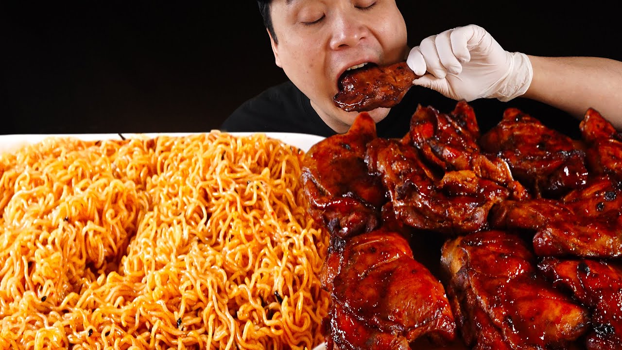육즙 가득 자메이카 닭다리와 매콤한 비빔면 먹방~!! 리얼사운드 ASMR social eating Mukbang(Eating Show)