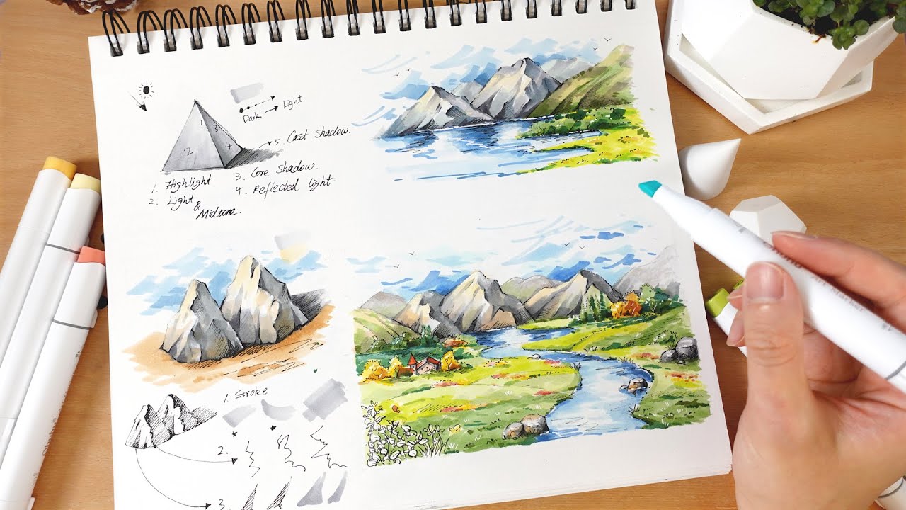 How to Draw Mountains with Markers and Pen | Part 1