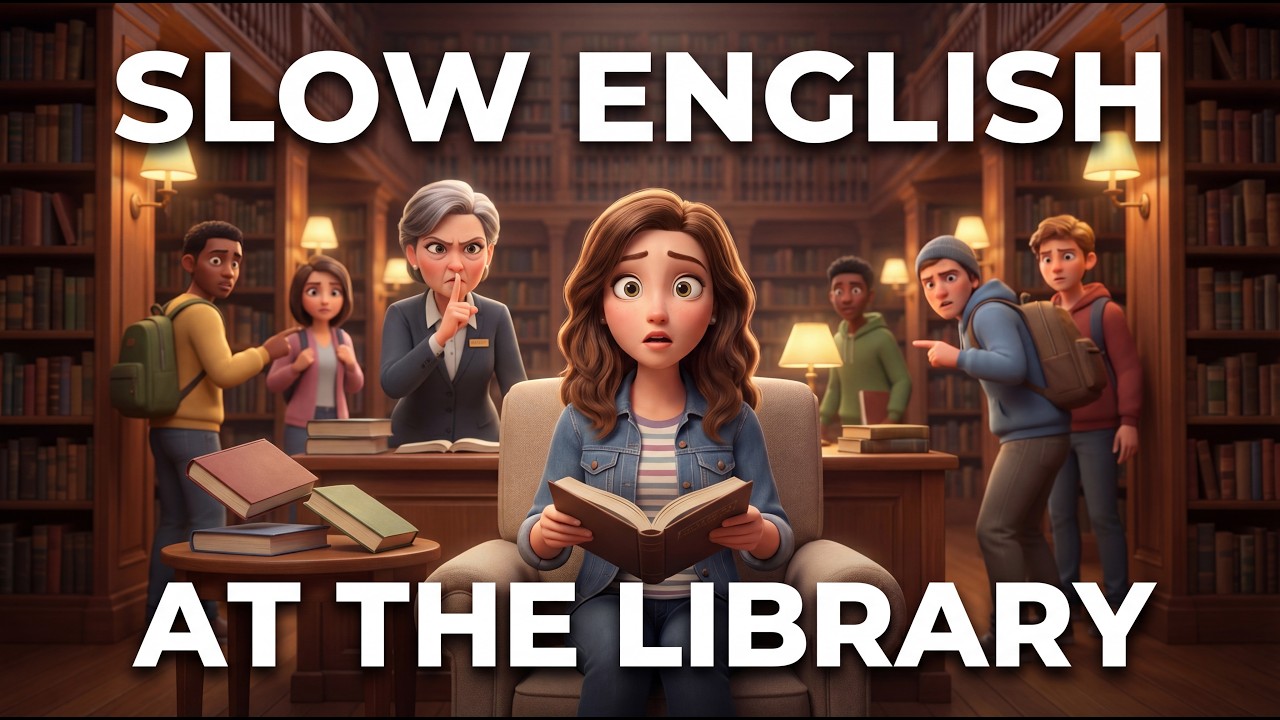 English Speaking Practice | At The Library | Easy English | English conversation | Slow English