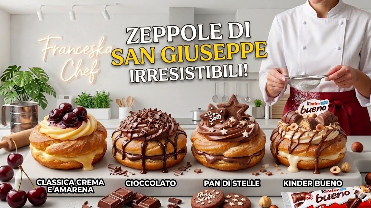 ZEPPOLE di SAN GIUSEPPE al forno IRRESISTIBILI : CREMA e AMARENA PAN di STELLE e KINDER BUENO