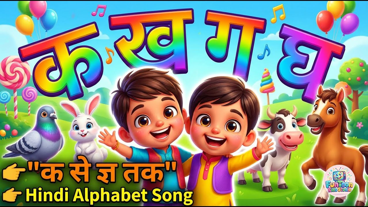Hindi Alphabet Song with Animals | क ख ग घ | Varnamala Geet | Kids Learning Cartoon Rhyme