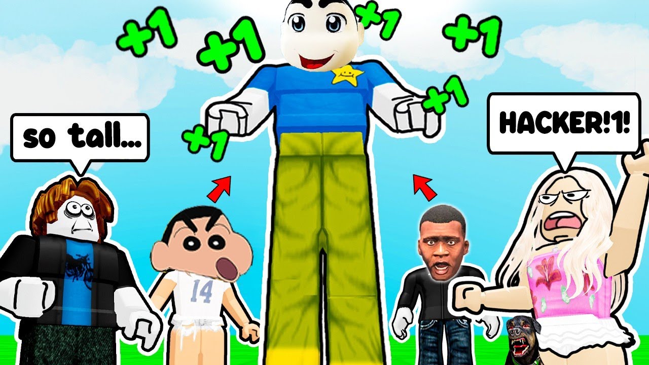 SHINCHAN Becoming MAX HEIGHT in Roblox +1 Size Every Step in ROBLOX with franklin & chop