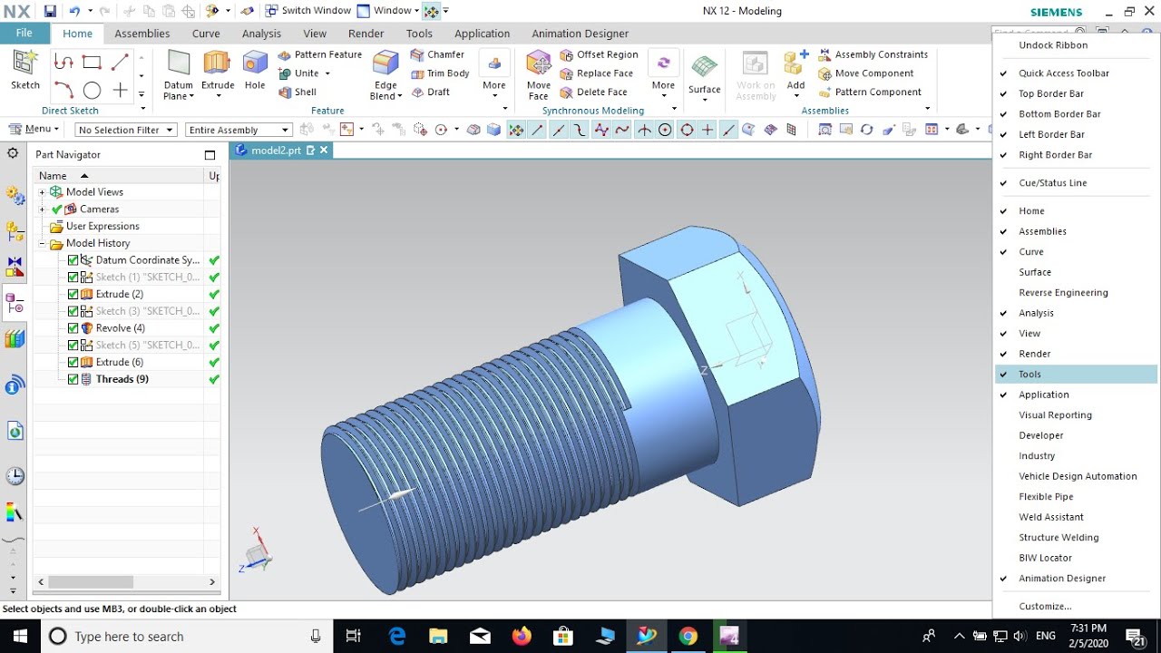 How to draw a bolt in NX 12