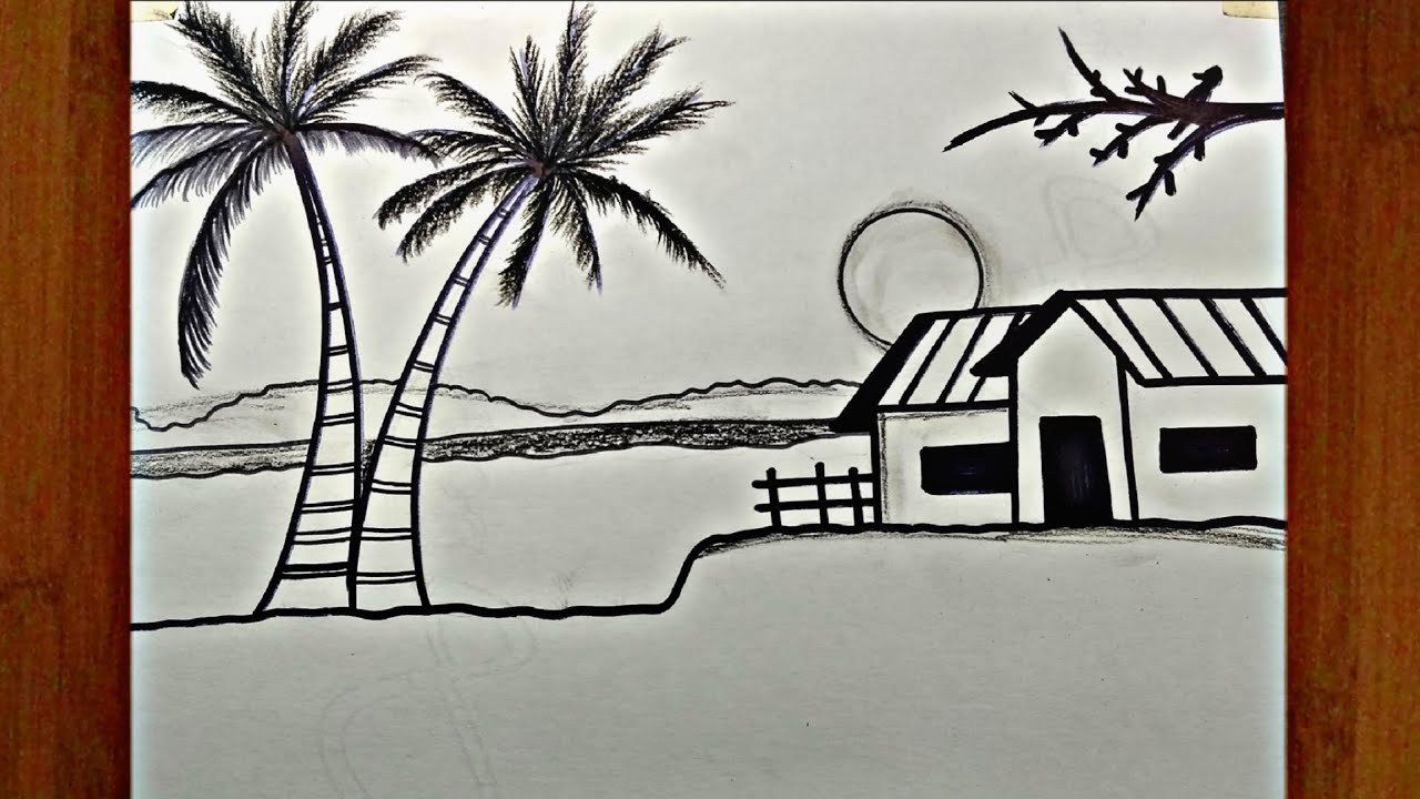 How to draw Sunset Scenery with Pencil Shading, Pencil Drawing for beginners