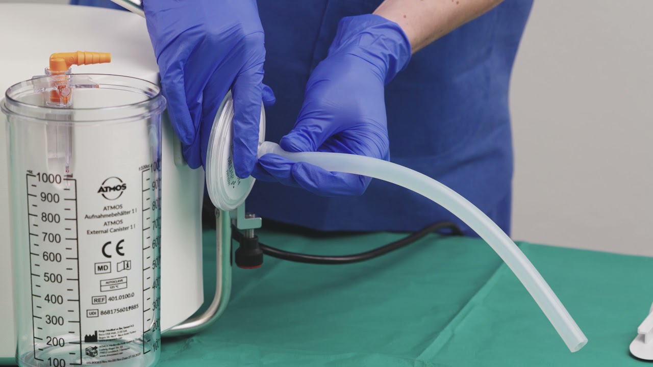 Fixation of ATMOS disposable suction system at universal aspirator MEDAP BORA UP 2080
