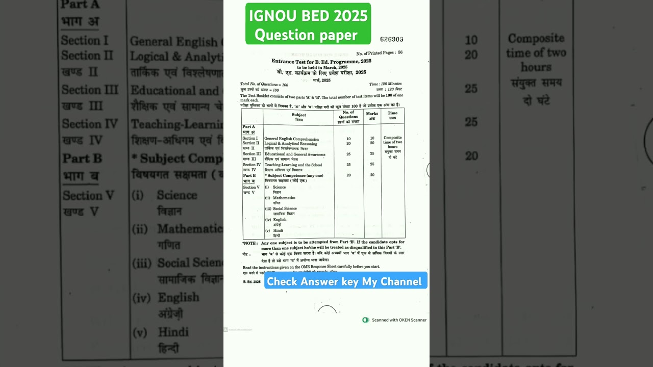 IGNOU BED 2025 Question paper @nkbyadwal