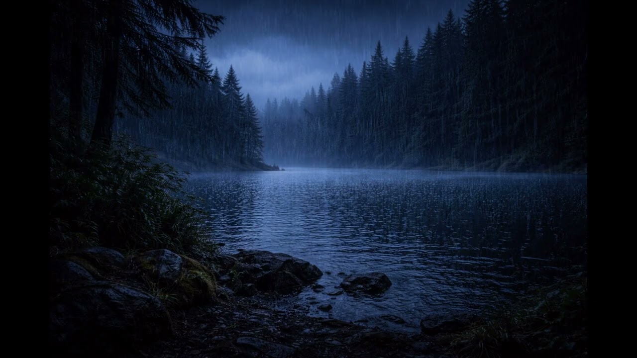 Dark Forest Lake Rain at Night 🌧 8 Hours for Deep Sleep | 4K Rain Sounds (No Thunder)