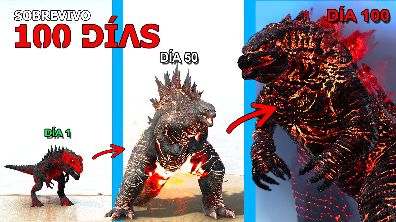 SOBREVIVO como GODZILLA ROJO 100 DIAS en ARK Y EVOLUCIONO en Kaiju! Rey de Monstruos y dinosaurios