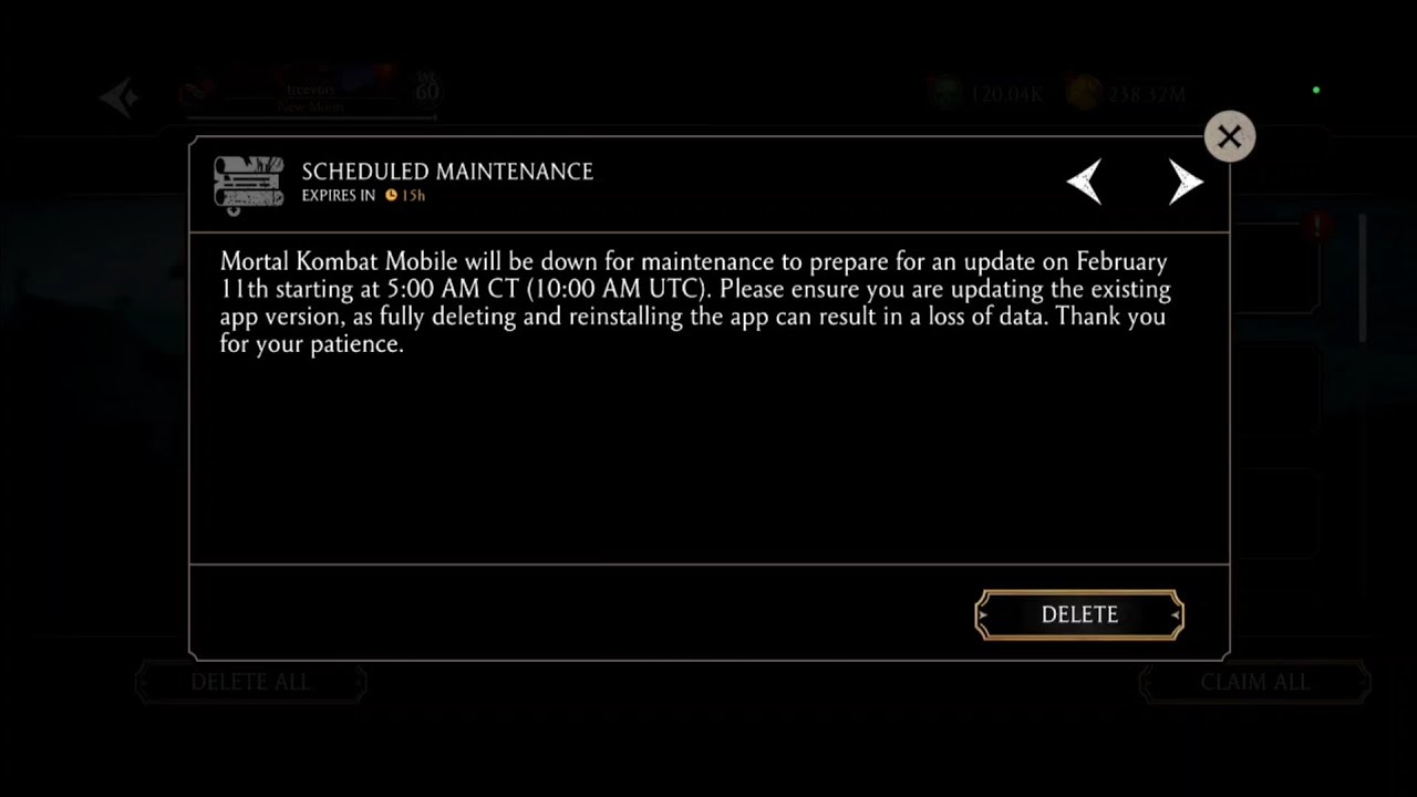 MK Mobile. Schedule Maintenance Update 02/11/26