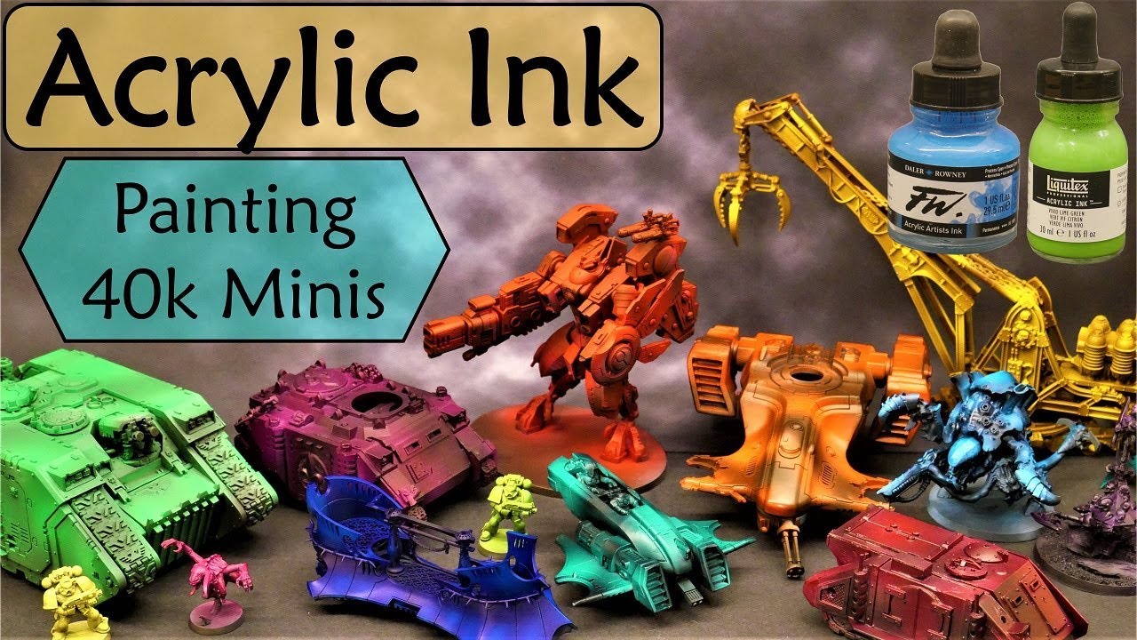 Airbrush Warhammer 40K Minis with Acrylic Artist Inks! Liquitex and Daler Rowney FW Inks