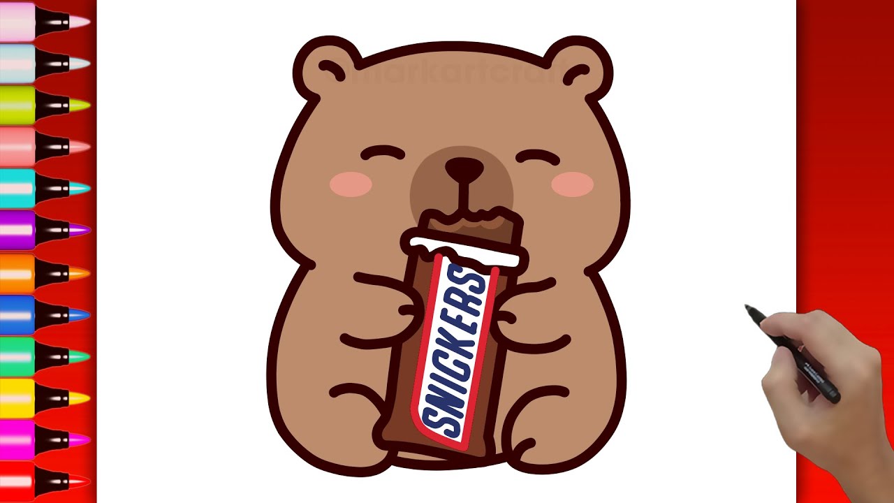 How to Draw Cute Capybara eating Snickers Bar Kawaii 😊
