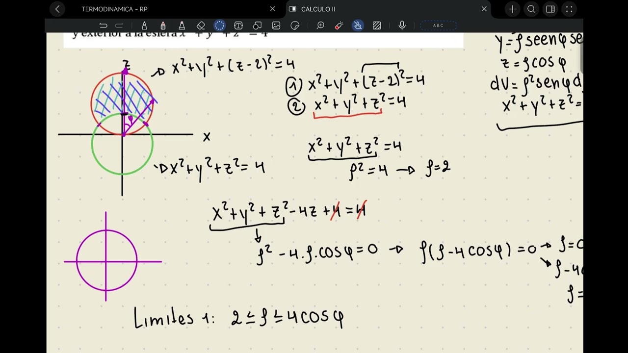 VOLUMEN ENTRE 2 ESFERAS - INTEGRALES TRIPLES EN COORDENADAS ESFERICAS 