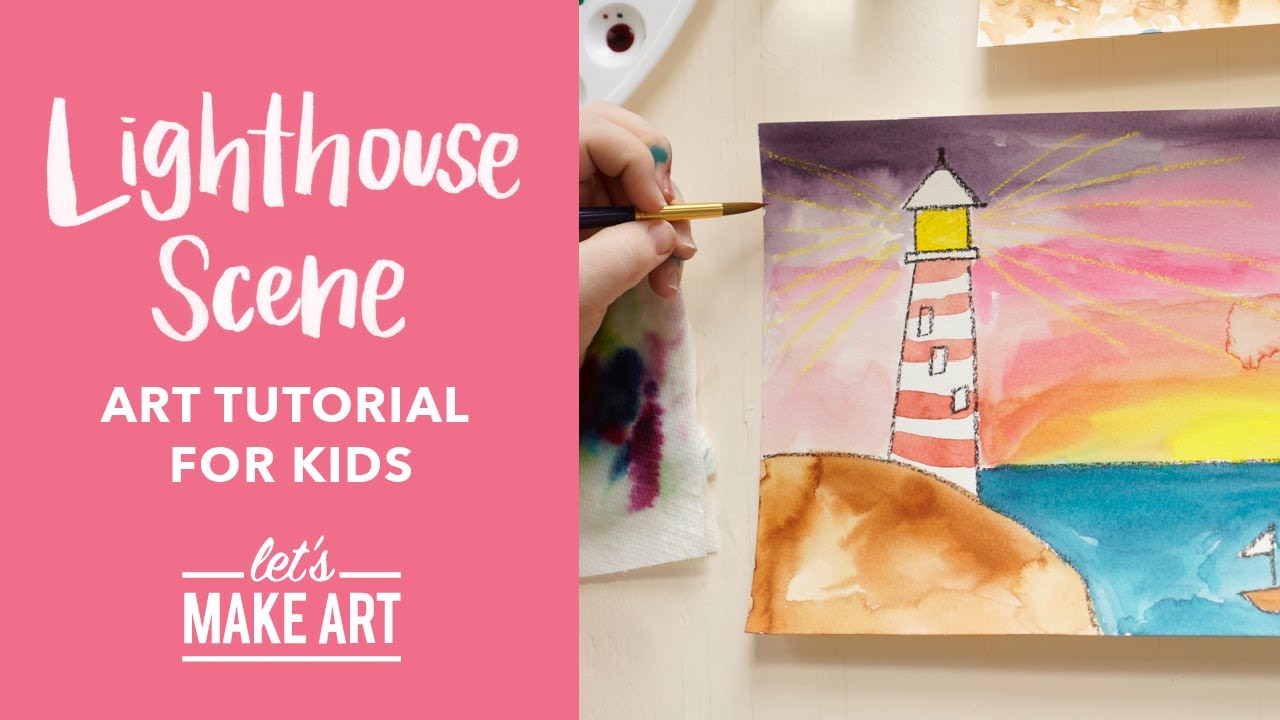 Lighthouse Scene 🌊| Children's Art Tutorial by Nicole Miyuki of Let's Make Art (DIY Arts and Crafts)