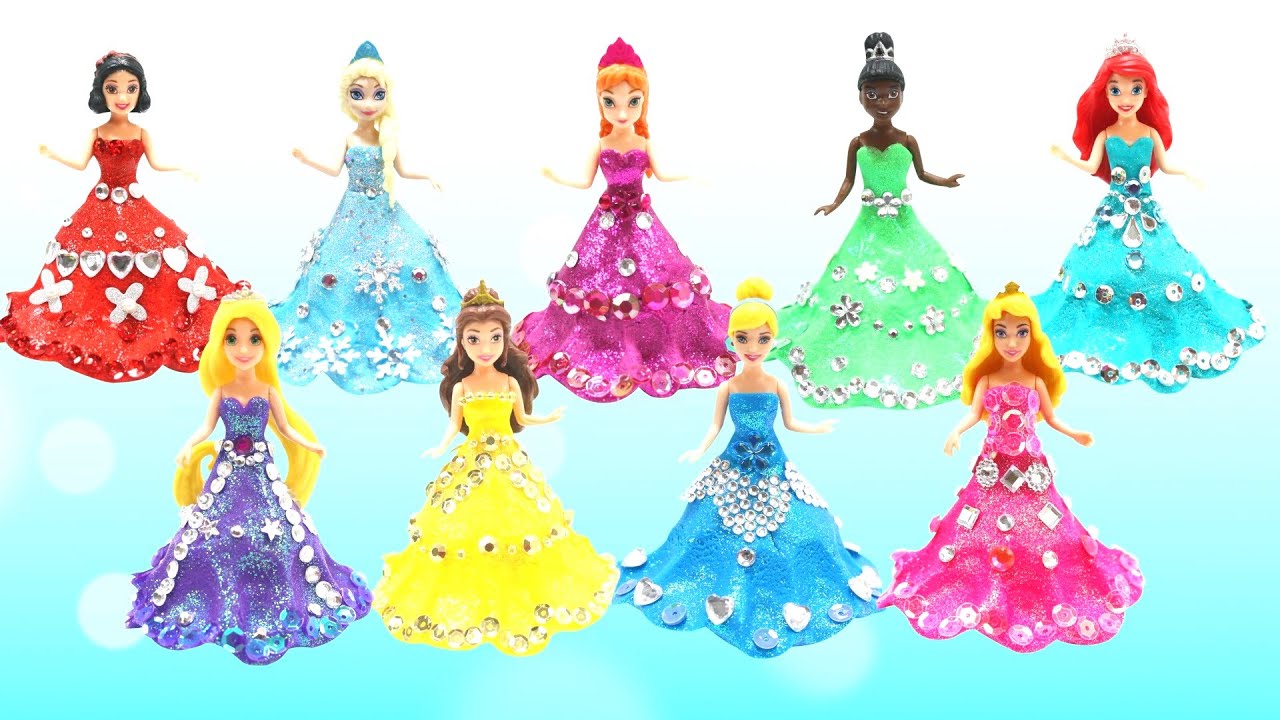 Play Doh Dresses Disney Princess Ariel, Cinderella, Tiana, Belle MagiClip Dolls