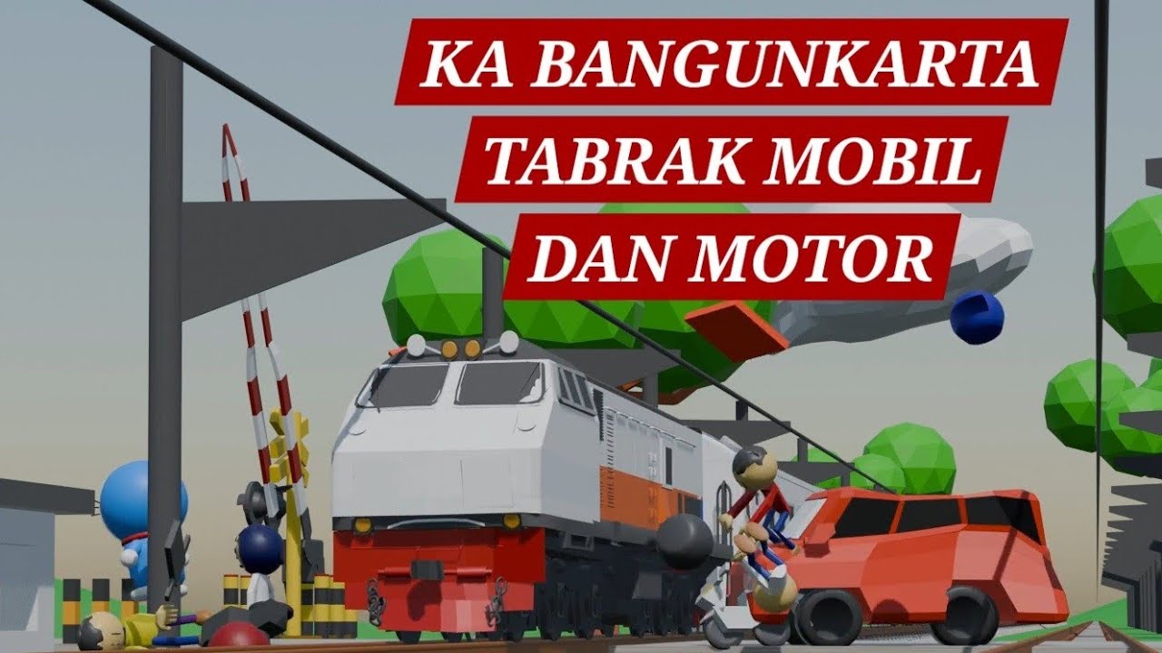 KA BANGUNKARTA menabrak mobil, 2 motor dan 2 pejalan kaki