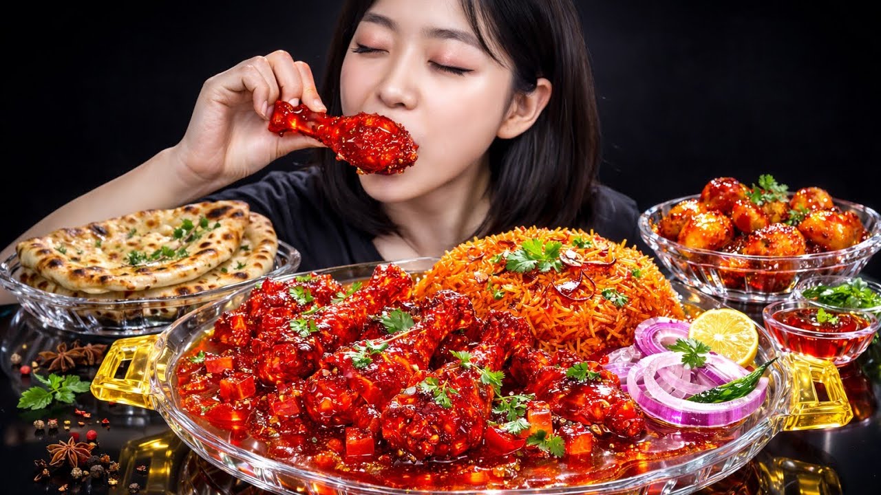Making Spicy  Chicken with Glass Ingredients And ASMR Eating spicy Chicken 🍗