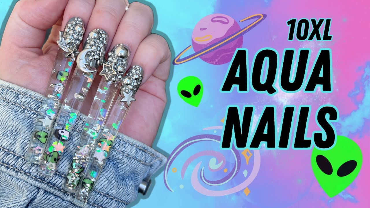 Ima Nailien 👽 Liquid Nails с набором от Dash Nails. 10 удлинённых ногтей. Aqua Nails💙