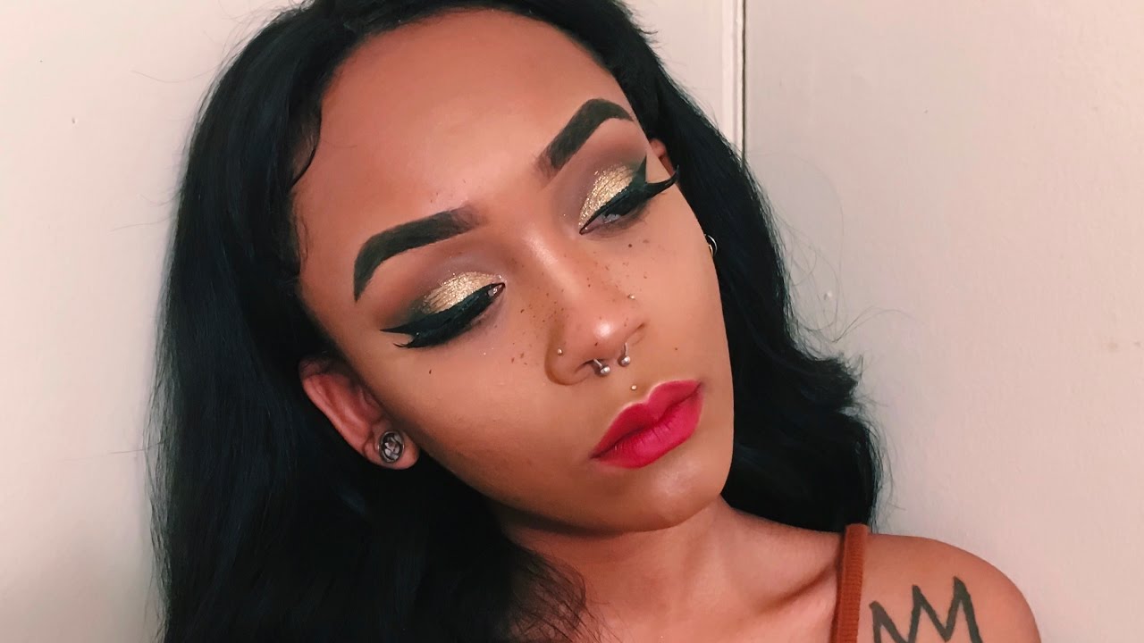 GOLD EYE RED LIP GLAM + FAUX FRECKLES