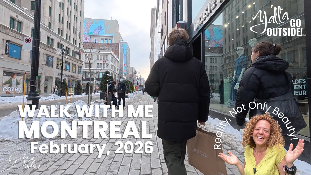 Walk With Me Sainte Catherine Street in Downtown Montreal in February 2026.  Non edited video