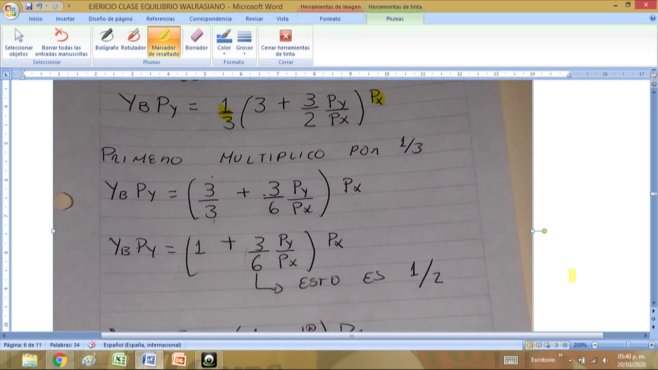 Ejercicio de clase equilibrio walrasiano