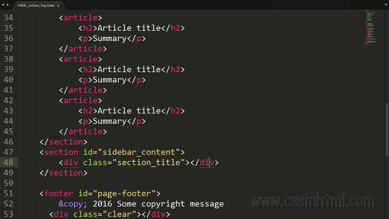 HTML section Tag