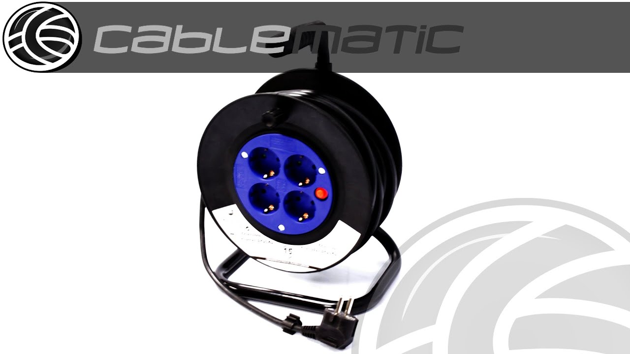 Enrollacables el&eacute;ctrico de 4 schuko de 15 m distribuido por CABLEMATIC &reg;