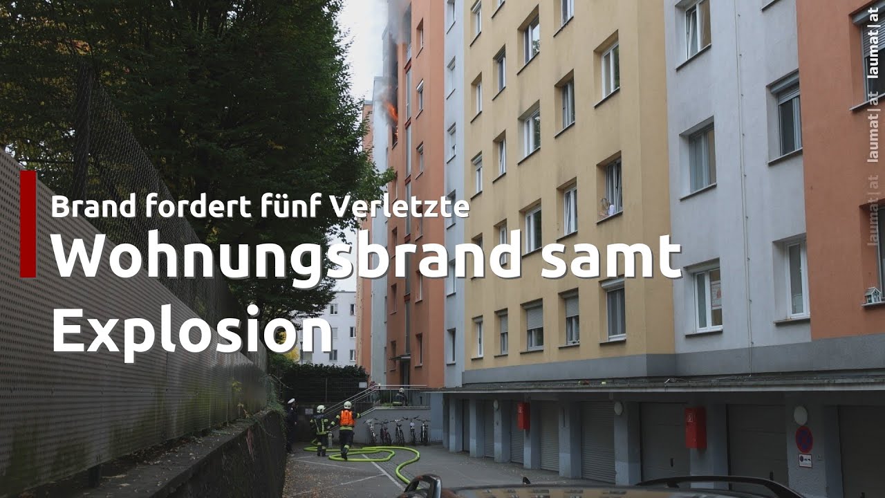 F&uuml;nf Verletzte bei ausgedehntem Wohnungsbrand samt Explosion in einer Wohnanlage in Wels-Neustadt