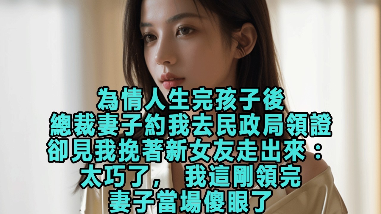 為情人生完孩子後，總裁妻子約我去民政局領證，卻見我挽著新女友走出來：太巧了，我這剛領完，妻子當場傻眼了#出軌小說 #愛情故事 #白月光 #幸福人生