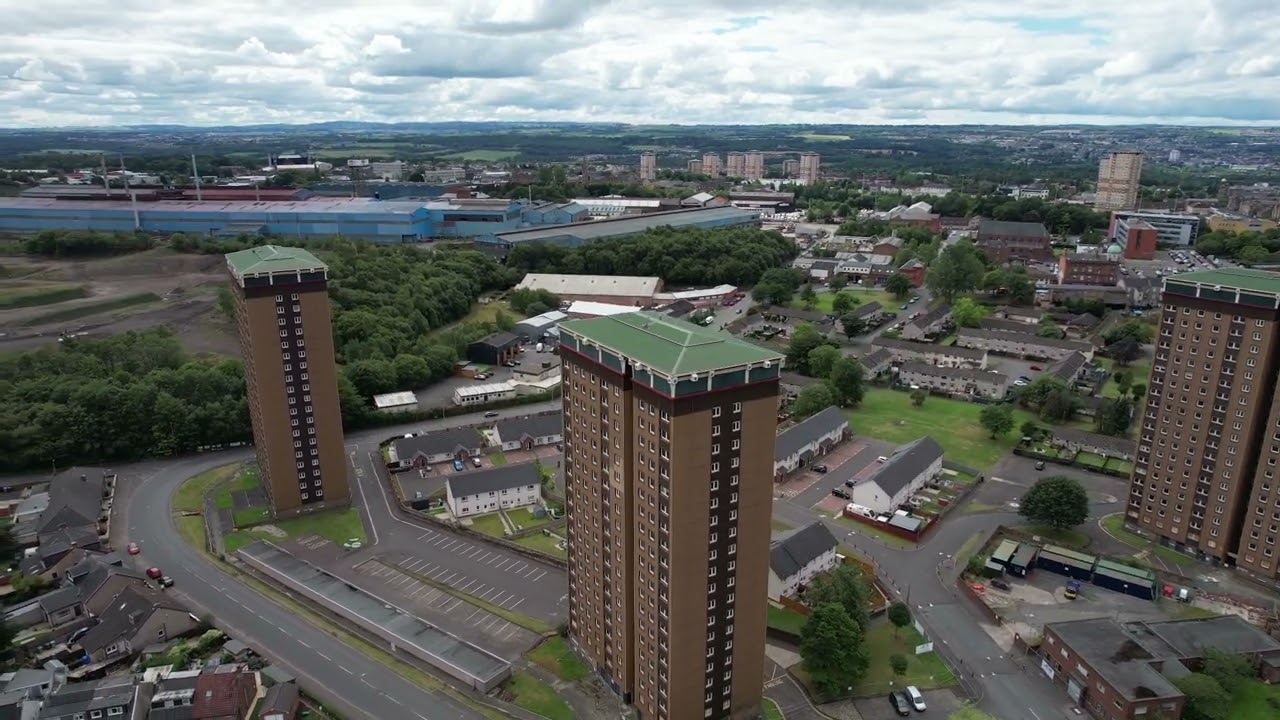 Drone fly around Allan, Coursington and Draffen Towers Motherwell