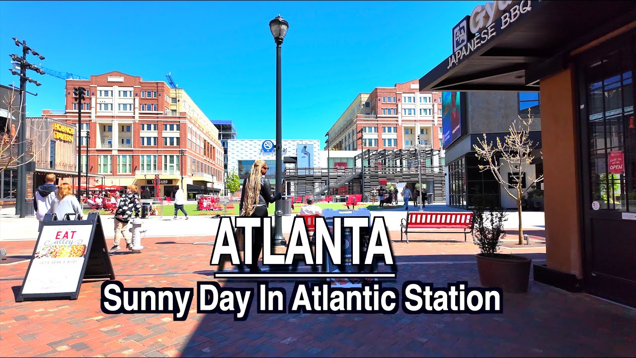 Atlantic Station Stores And Relaxing Walk to Midtown Atlanta Georgia | 5k 60 | Natural City Sounds