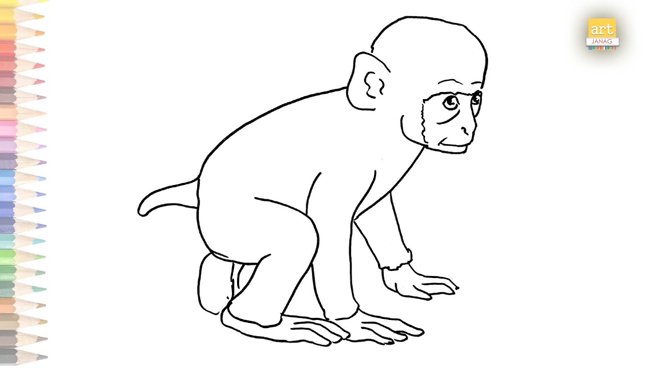 Cute baby Monkey outline sketch easy | How to draw A Baby Monkey very easy