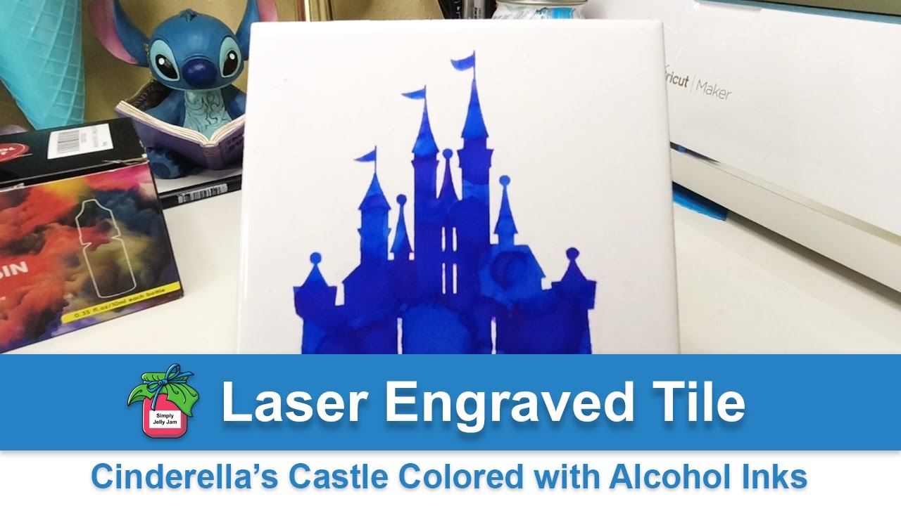 Laser Engraved Tile | Cinderella's Castle Colored with Alcohol Inks
