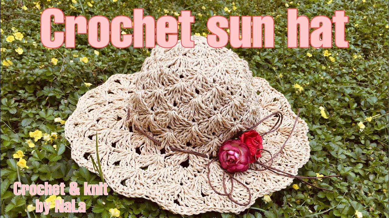 How to crochet sun hat#ถักหมวกปีกลายพัดกันแดด#ถักหมวกโครเชต์จากไหมราเฟีย