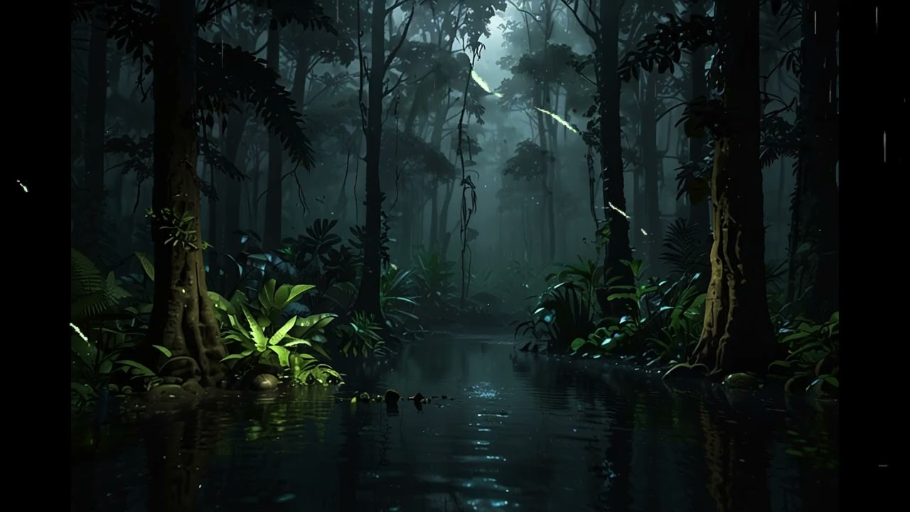 Dark Rainy Forest Night &ndash; Calm and Mysterious Jungle Under the Moonlight